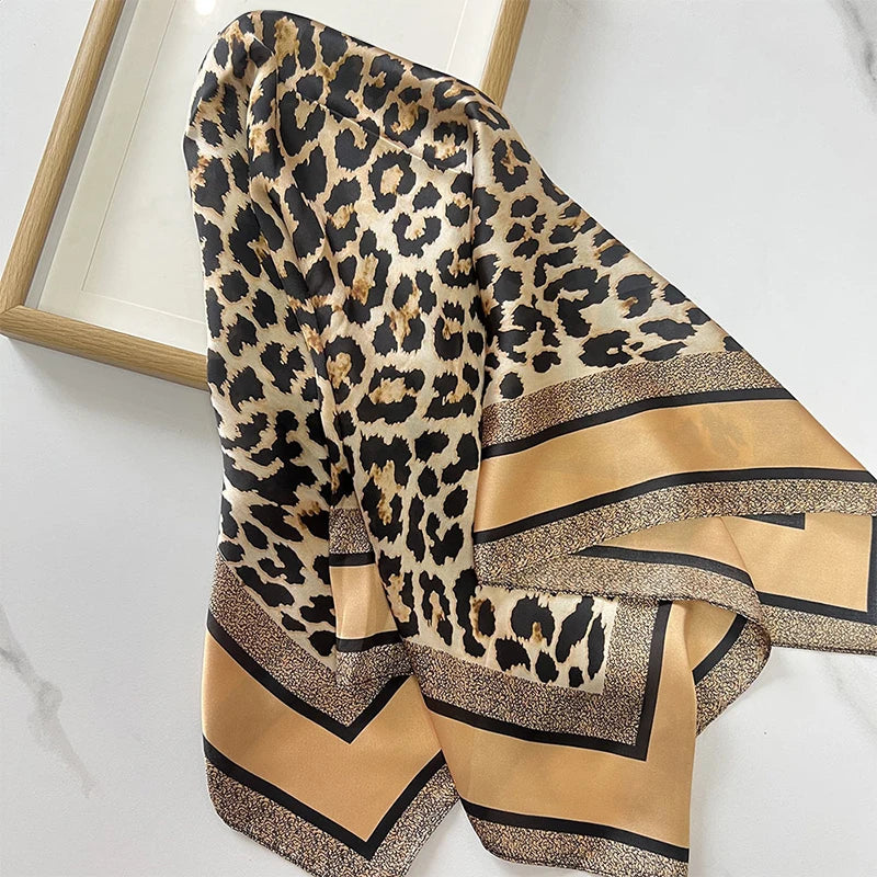 1pcs 70cm Leopard Print Silk Scarf for Women Imitation Silk Light