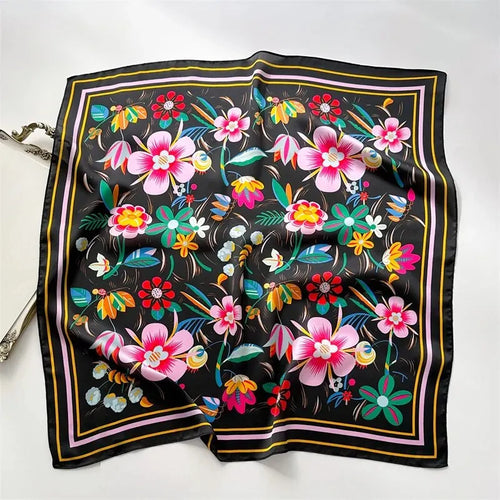 Luxury Print Silk Feeling Square Scarf Women Spring Neck Tie Shawl