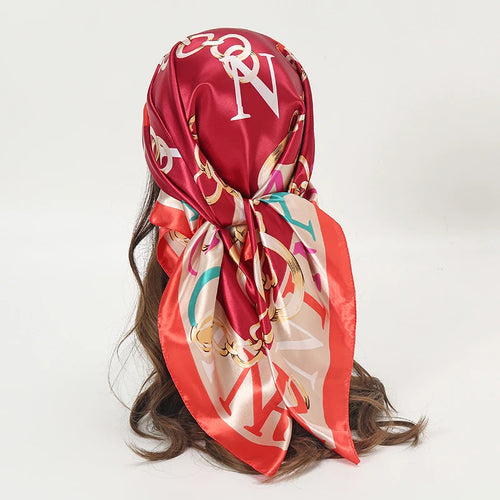Satin Square Scarf Women Muslim Hijab Elegant 2023 Print Silk