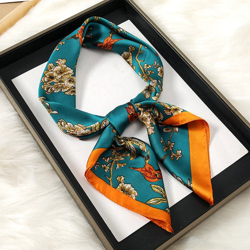 Luxury Print Satin Silk Square Scarf for Women Shawl Hijab Neckerchief