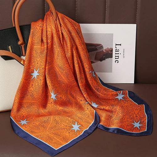Luxury Print Satin Silk Square Scarf for Women Shawl Hijab Neckerchief