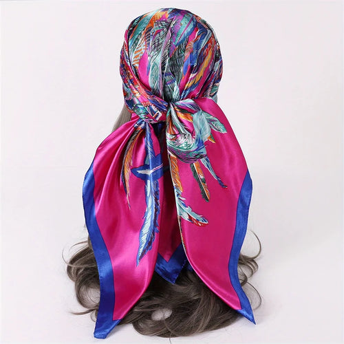 Satin Square Scarf Women Muslim Hijab Elegant 2023 Print Silk