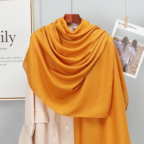Plain Stripe Cotton Scarf for Women Winter Warm Tassel Linen Pashmina