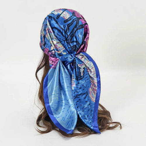 Satin Square Scarf Women Muslim Hijab Elegant 2023 Print Silk