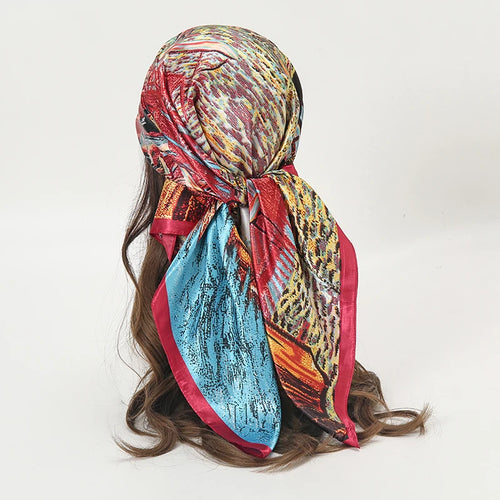 Satin Square Scarf Women Muslim Hijab Elegant 2023 Print Silk