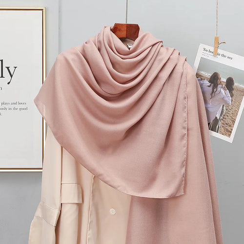 Plain Stripe Cotton Scarf for Women Winter Warm Tassel Linen Pashmina