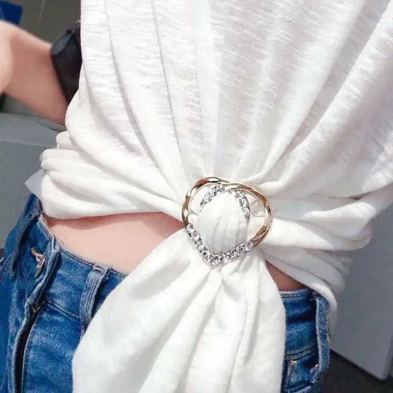 Adjustable Knot Scarf Buckle Pin - Decorative Crystal Silk Brooch Clip