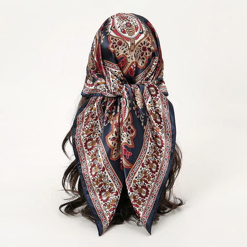 Satin Square Scarf Women Muslim Hijab Elegant 2023 Print Silk