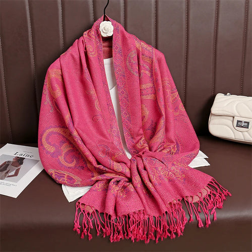 Women Paisley Scarf Cashmere Feeling Pashmina Shawls Tassel Hijab Head