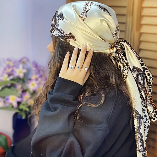 Satin Square Scarf Women Muslim Hijab Elegant 2023 Print Silk