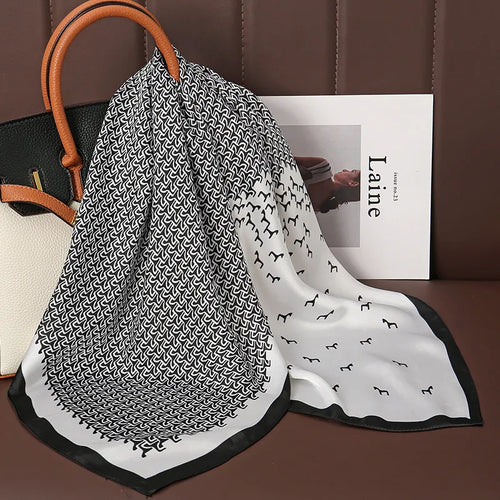 Luxury Print Satin Silk Square Scarf for Women Shawl Hijab Neckerchief