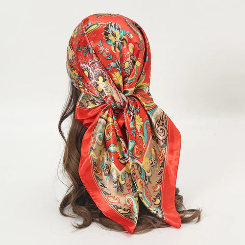 Satin Square Scarf Women Muslim Hijab Elegant 2023 Print Silk