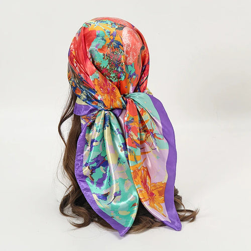 Satin Square Scarf Women Muslim Hijab Elegant 2023 Print Silk