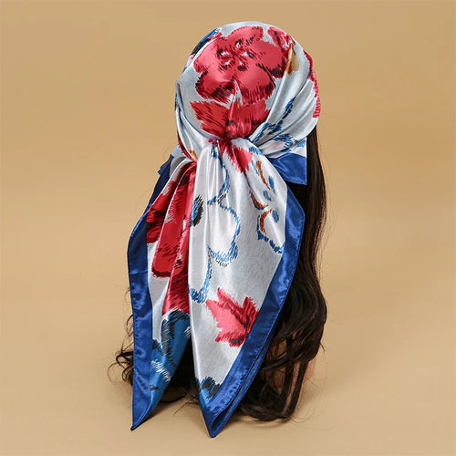 Satin Square Scarf Women Muslim Hijab Elegant 2023 Print Silk