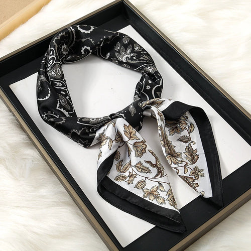 Luxury Print Satin Silk Square Scarf for Women Shawl Hijab Neckerchief