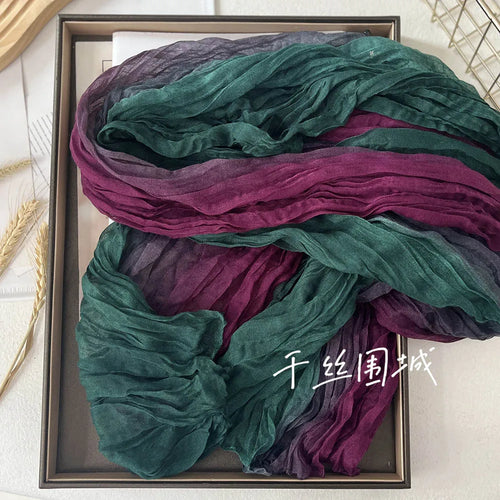 New Scarf Cotton Hemp Gradient Blue Autumn Winter Retro Versatile