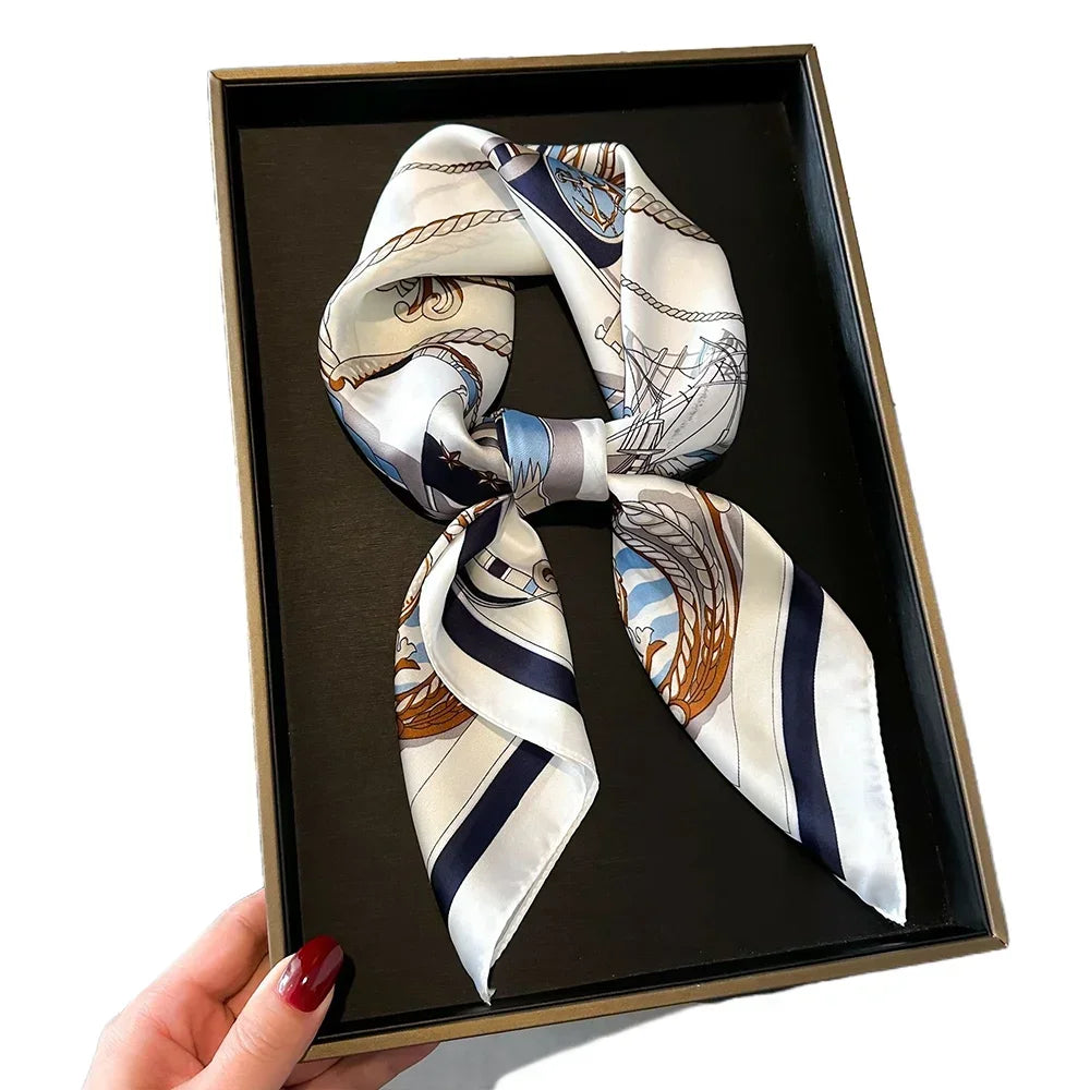 2024 Neckerchief Female Luxury Square Scarf for Women Silk Shawl Satin