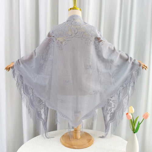 Cross-border new light and breathable monochrome lace tassel shawl