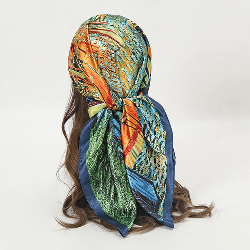 Satin Square Scarf Women Muslim Hijab Elegant 2023 Print Silk