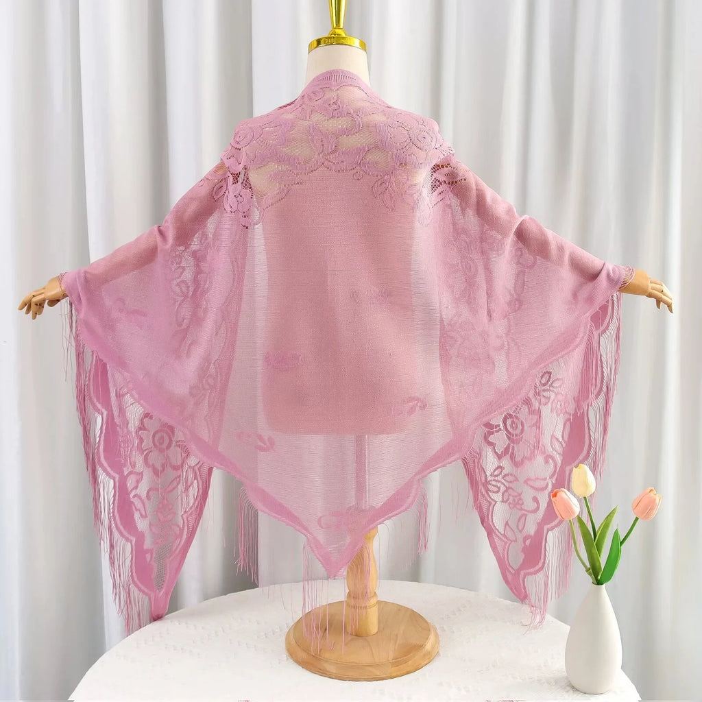 Cross-border new light and breathable monochrome lace tassel shawl