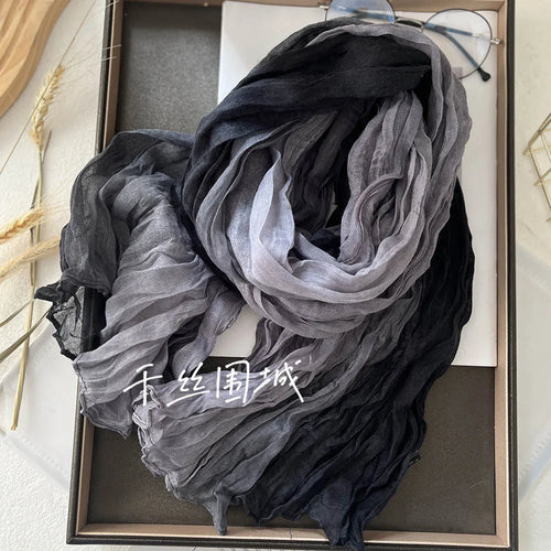 New Scarf Cotton Hemp Gradient Blue Autumn Winter Retro Versatile
