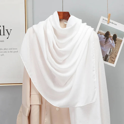 Plain Stripe Cotton Scarf for Women Winter Warm Tassel Linen Pashmina
