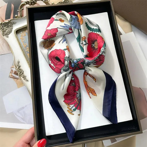 Luxury Print Silk Feeling Square Scarf Women Spring Neck Tie Shawl