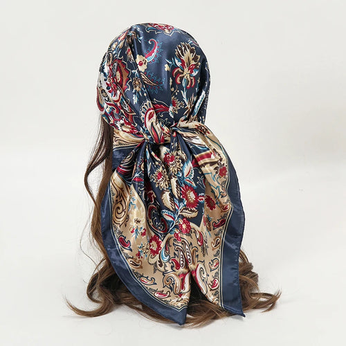Satin Square Scarf Women Muslim Hijab Elegant 2023 Print Silk