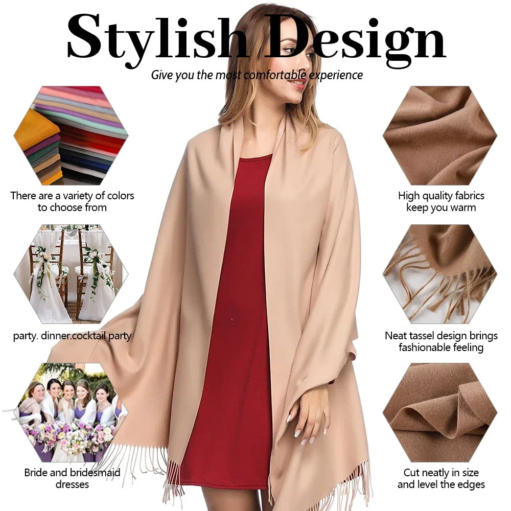 Fashion Solid Color 2023 Women Scarf Winter Hijabs Tessale Tassels