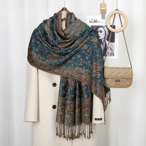 Ethnic Paisley Embroidery Viscose Hijab Retro Cashew Cotton Muslim