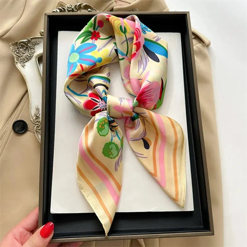 Luxury Print Silk Feeling Square Scarf Women Spring Neck Tie Shawl