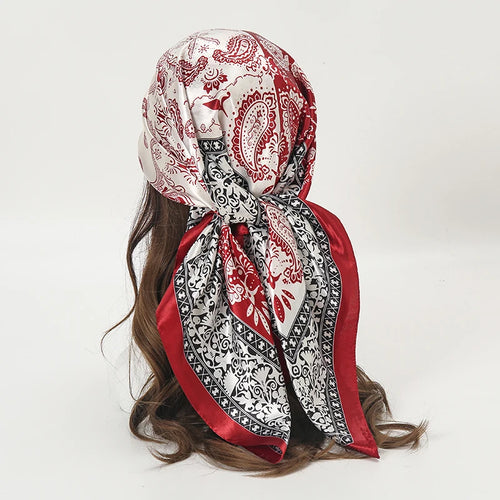 Satin Square Scarf Women Muslim Hijab Elegant 2023 Print Silk