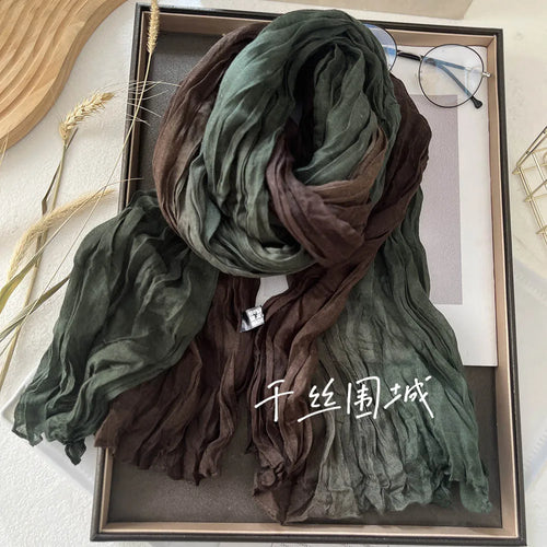New Scarf Cotton Hemp Gradient Blue Autumn Winter Retro Versatile