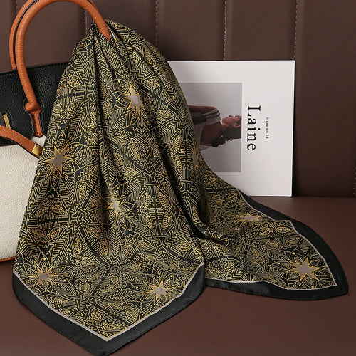 Luxury Print Satin Silk Square Scarf for Women Shawl Hijab Neckerchief