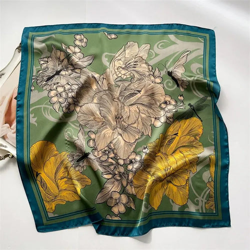 Luxury Print Silk Feeling Square Scarf Women Spring Neck Tie Shawl