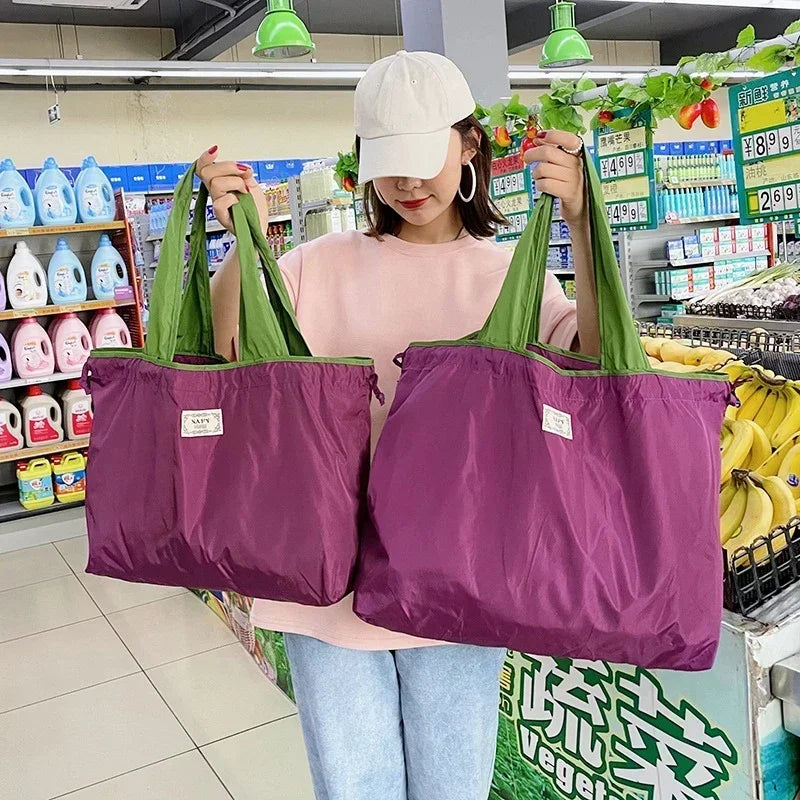 Foldable Eco-Friendly Shoulder Bags Women's Reusable Grocery Bag Large