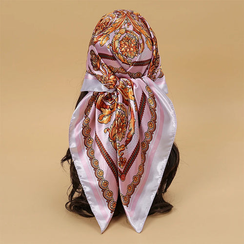 Satin Square Scarf Women Muslim Hijab Elegant 2023 Print Silk