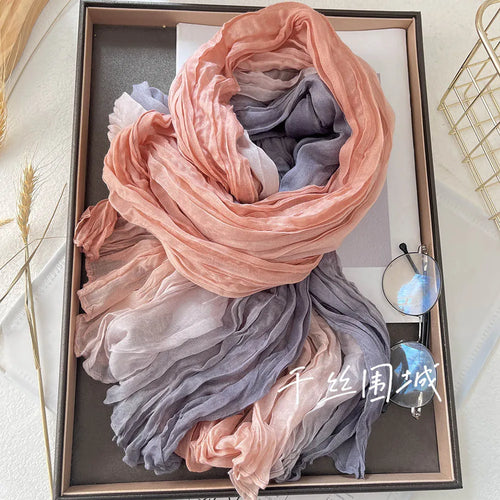 New Scarf Cotton Hemp Gradient Blue Autumn Winter Retro Versatile
