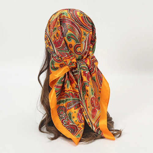 Satin Square Scarf Women Muslim Hijab Elegant 2023 Print Silk