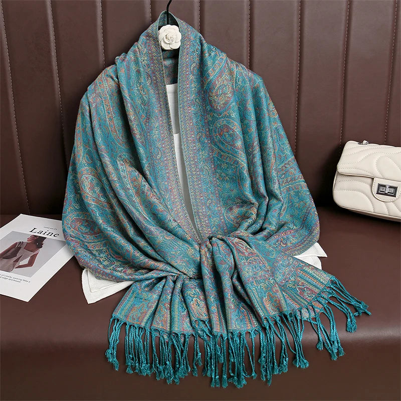 Women Paisley Scarf Cashmere Feeling Pashmina Shawls Tassel Hijab Head