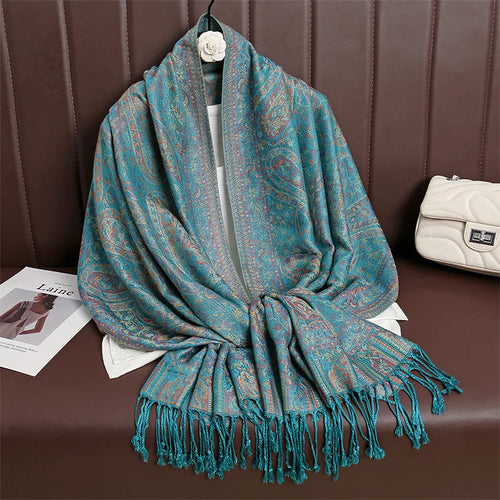 Women Paisley Scarf Cashmere Feeling Pashmina Shawls Tassel Hijab Head