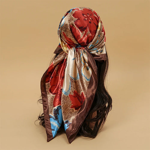Satin Square Scarf Women Muslim Hijab Elegant 2023 Print Silk