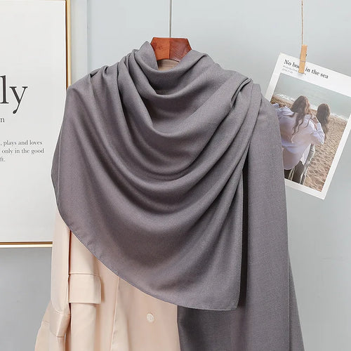 Plain Stripe Cotton Scarf for Women Winter Warm Tassel Linen Pashmina
