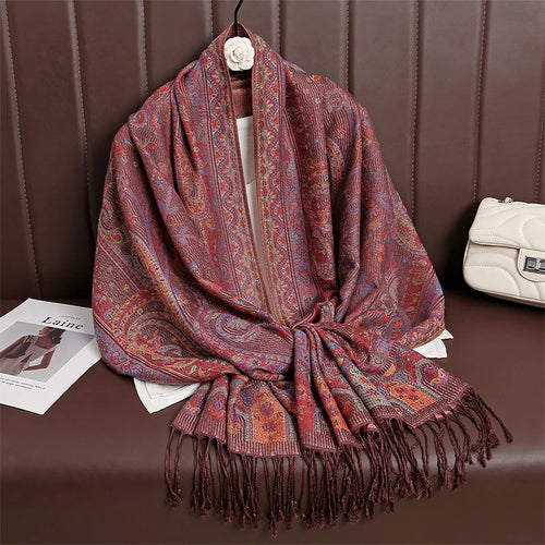 Women Paisley Scarf Cashmere Feeling Pashmina Shawls Tassel Hijab Head