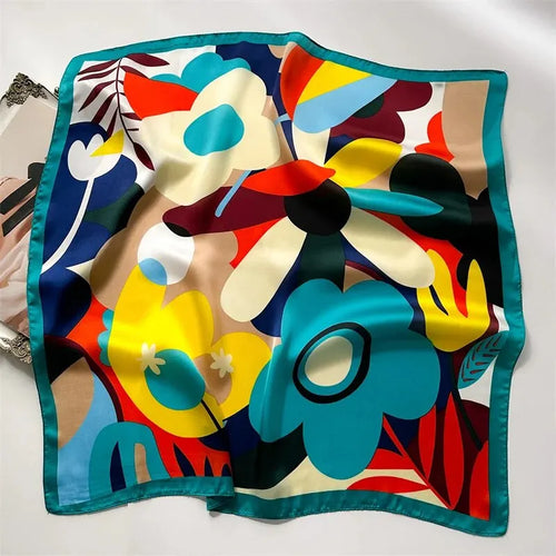 Luxury Print Silk Feeling Square Scarf Women Spring Neck Tie Shawl