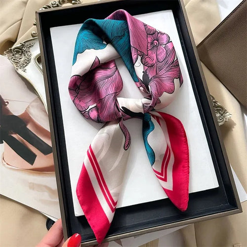 Luxury Print Silk Feeling Square Scarf Women Spring Neck Tie Shawl