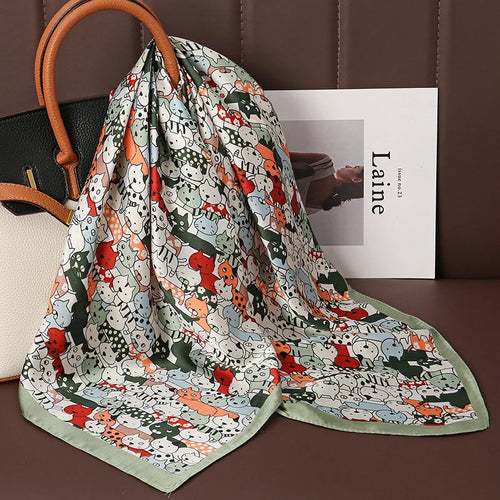 Luxury Print Satin Silk Square Scarf for Women Shawl Hijab Neckerchief