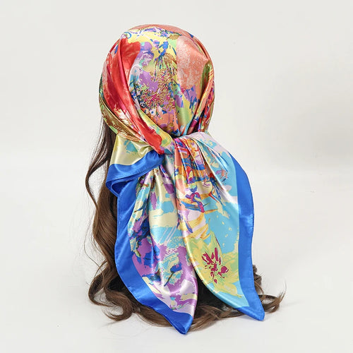 Satin Square Scarf Women Muslim Hijab Elegant 2023 Print Silk