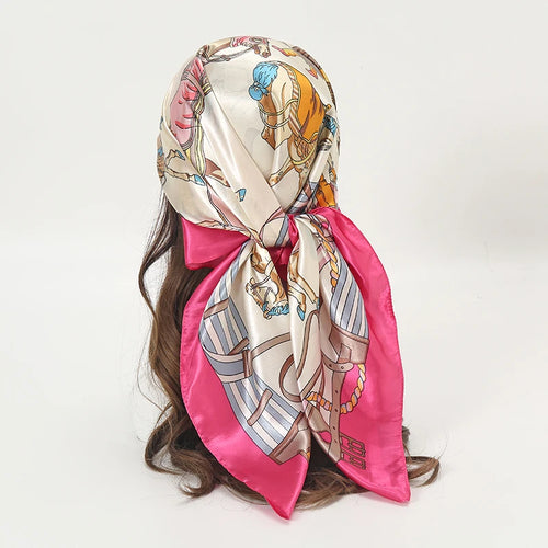 Satin Square Scarf Women Muslim Hijab Elegant 2023 Print Silk