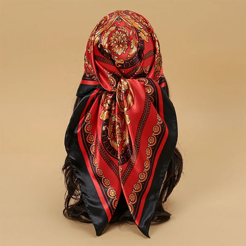 Satin Square Scarf Women Muslim Hijab Elegant 2023 Print Silk